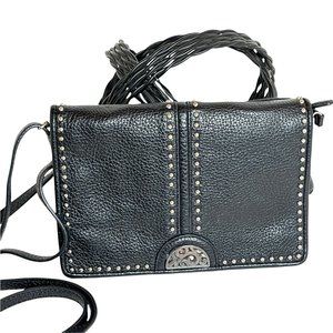 Brighton Pretty Tough Small Leather Organizer Crossbody Black Silver